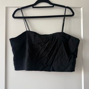 Abercrombie & Fitch Black Linen Crop Top with Button Detail